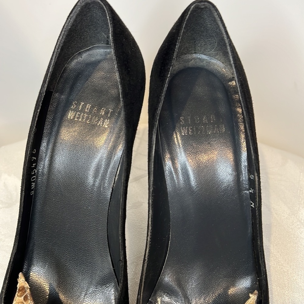 Stuart Weitzman Sz 5.5B Suede Snakeskin Pointed Toe Pumps - Picture 6 of 13